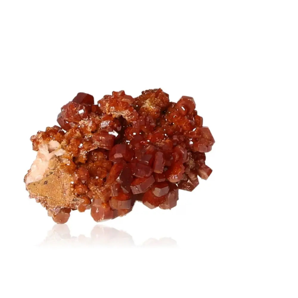 Vanadinite Druze mineral with vibrant red-orange hues, showcasing unique crystal formations for focus and creativity enhancement.