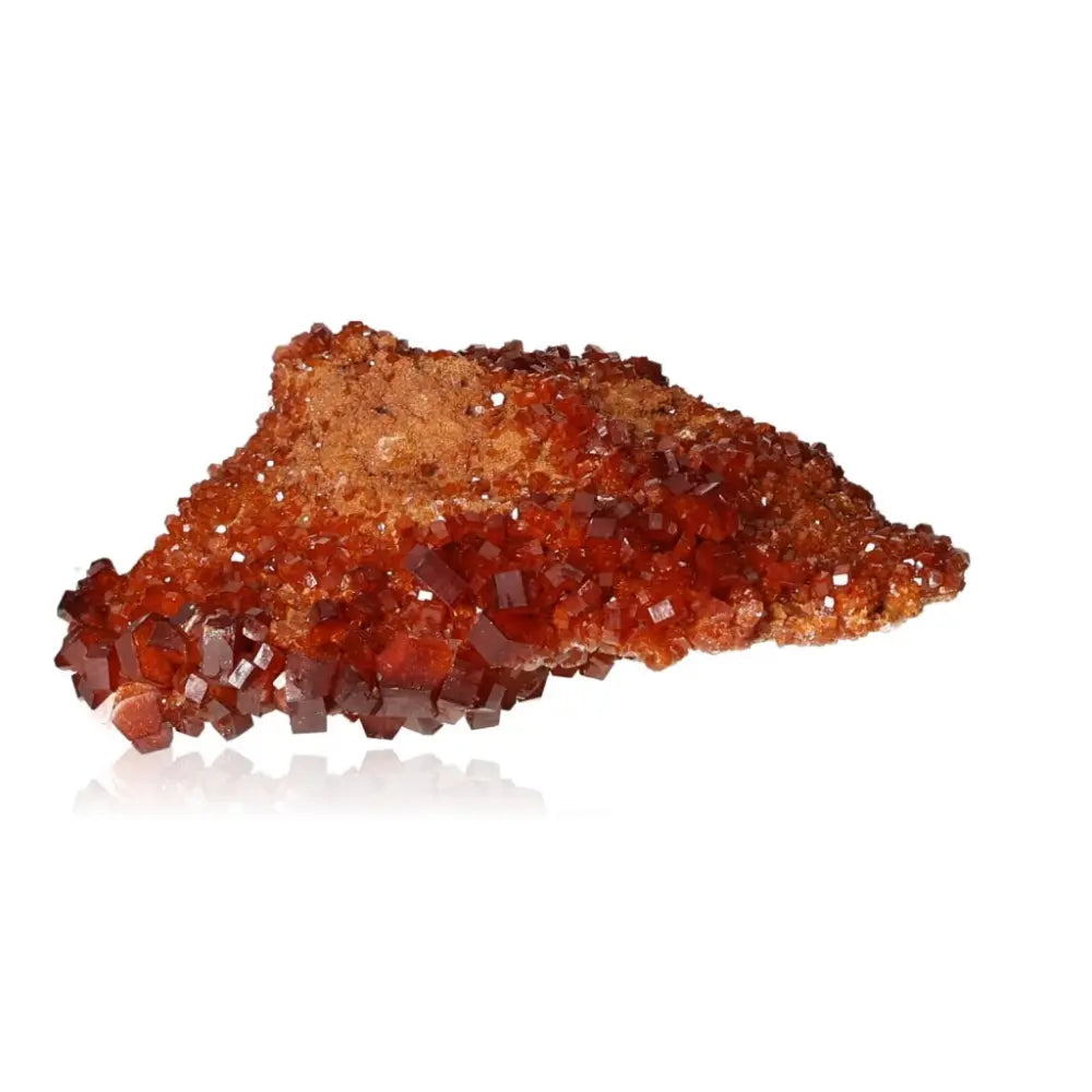 Vanadinite Druze crystal with vibrant red-orange hues, ideal for collectors and enhancing creativity and focus.