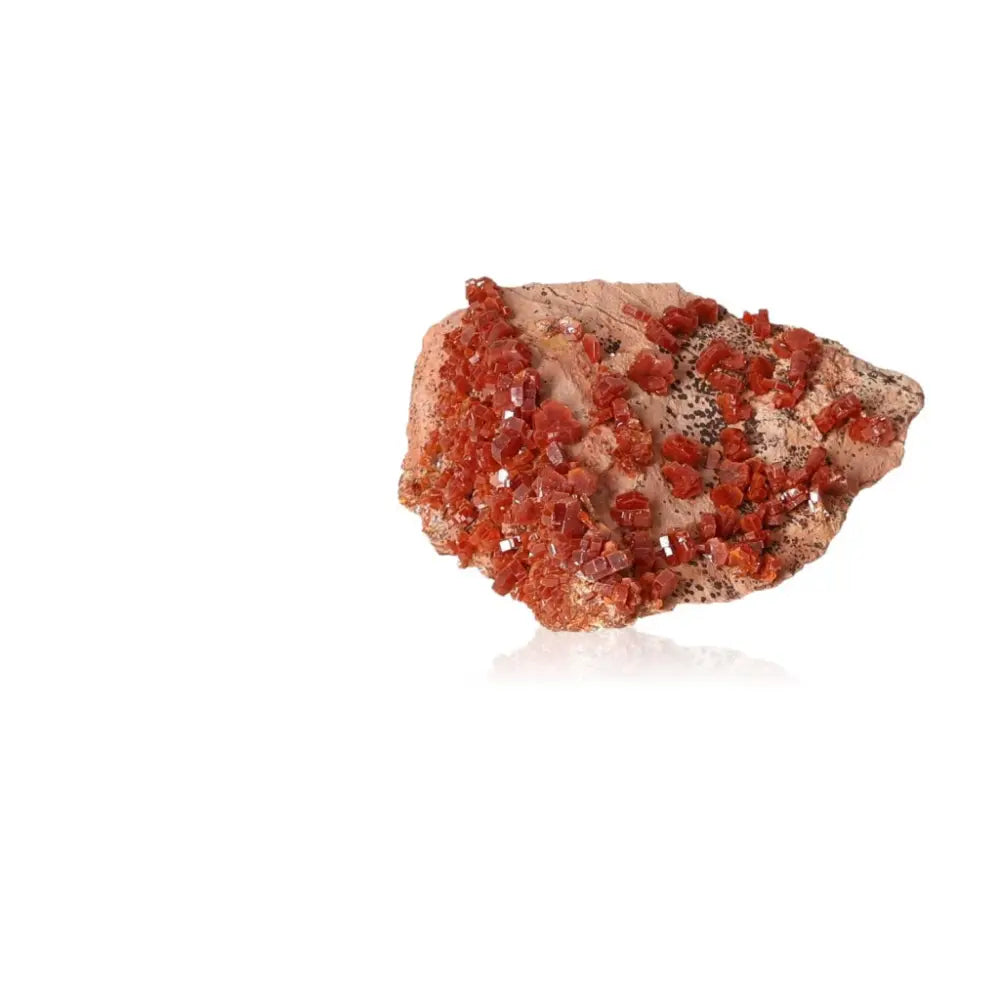 Vanadinite druzy mineral with vibrant red-orange crystals, enhancing focus and creativity for collectors and energy seekers.