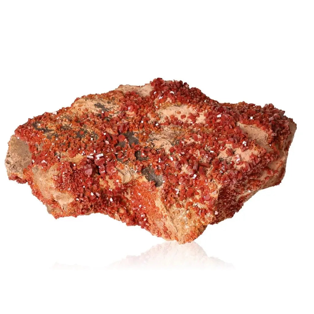 Vanadinite druze specimen showcasing vibrant red-orange crystals for focus and creativity