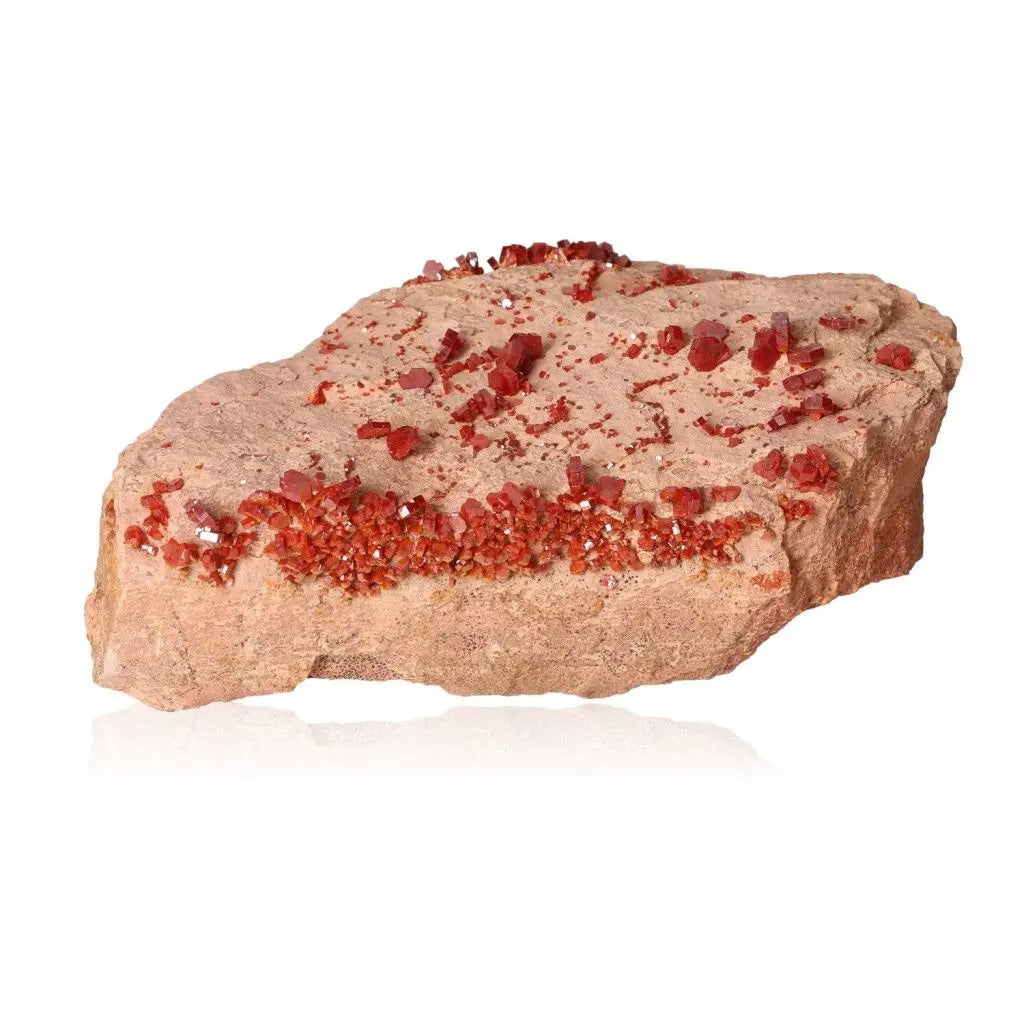 Vanadinite druze showcasing vibrant red-orange crystals, ideal for collectors and enhancing focus and creativity.