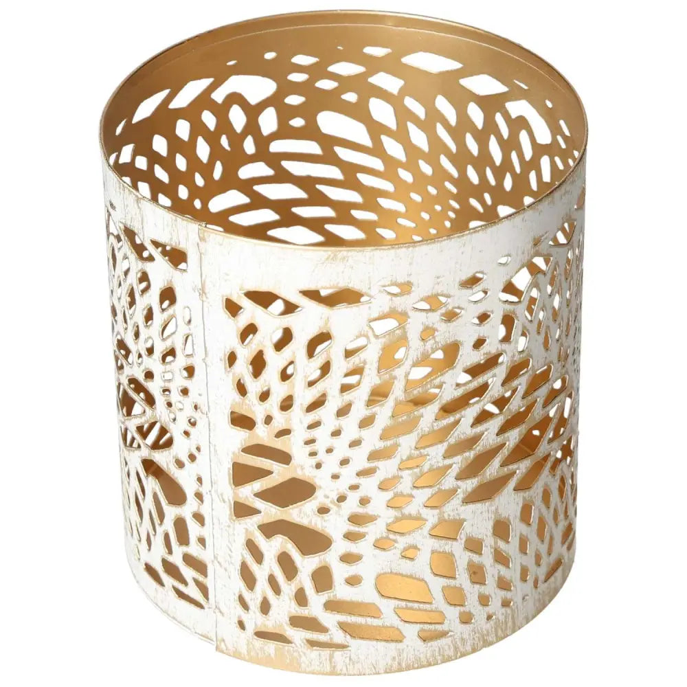 White Metal Lantern by Sylvia Crystals, featuring intricate design and elegant finish, perfect for enhancing serene decor ambiance.