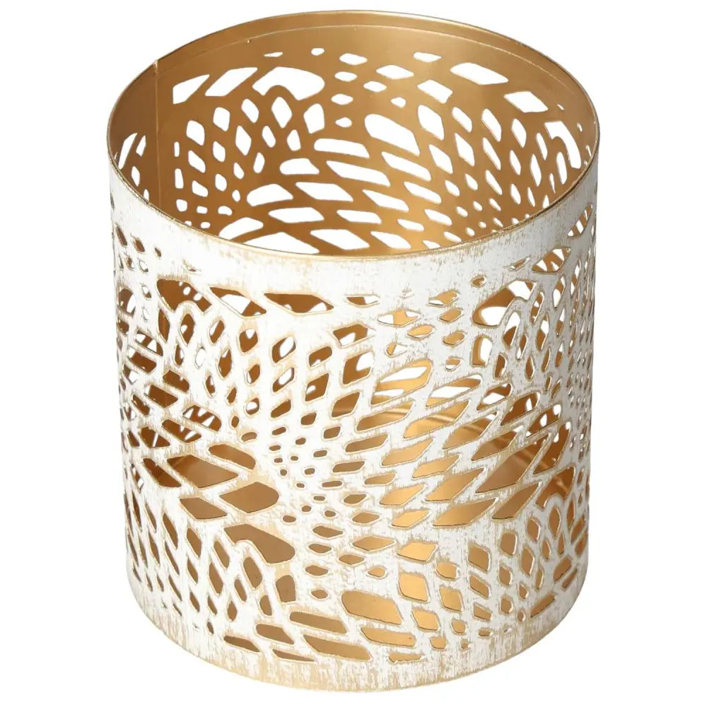 Exquisite white metal lantern with intricate design by Sylvia Crystals, creating a serene and harmonious ambiance in any setting.