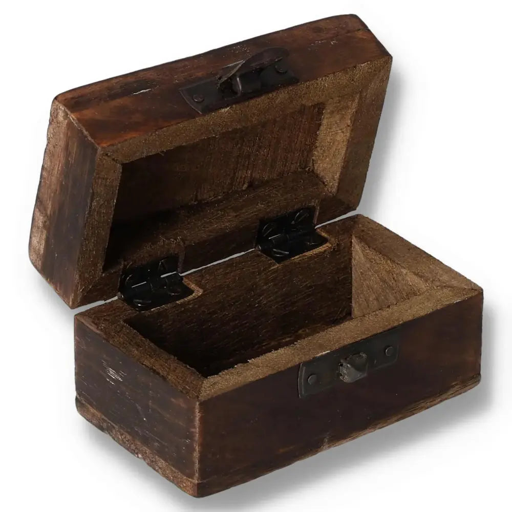 Open white-washed wooden box with Slavic design, measuring 3x1.5, ideal as a pill box or decorative storage solution.