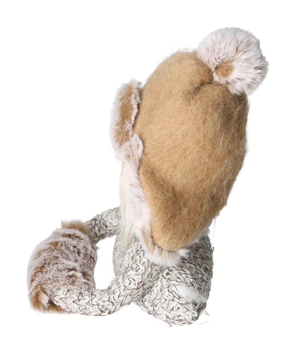 Winter decoration figure in knitted look with faux fur hat by Sylvia Crystals, adding warmth and sophistication to holiday decor.