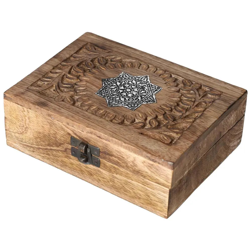 Handcrafted wooden jewelry box with intricate design, Sylvia Crystals luxury