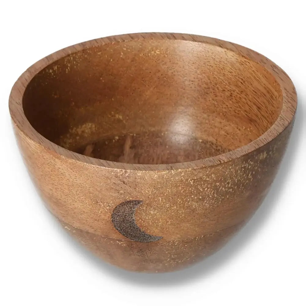 Wooden smudge and ritual offerings bowl with a Three Moons design, measuring 11x7cm, ideal for spiritual ceremonies and home decor.