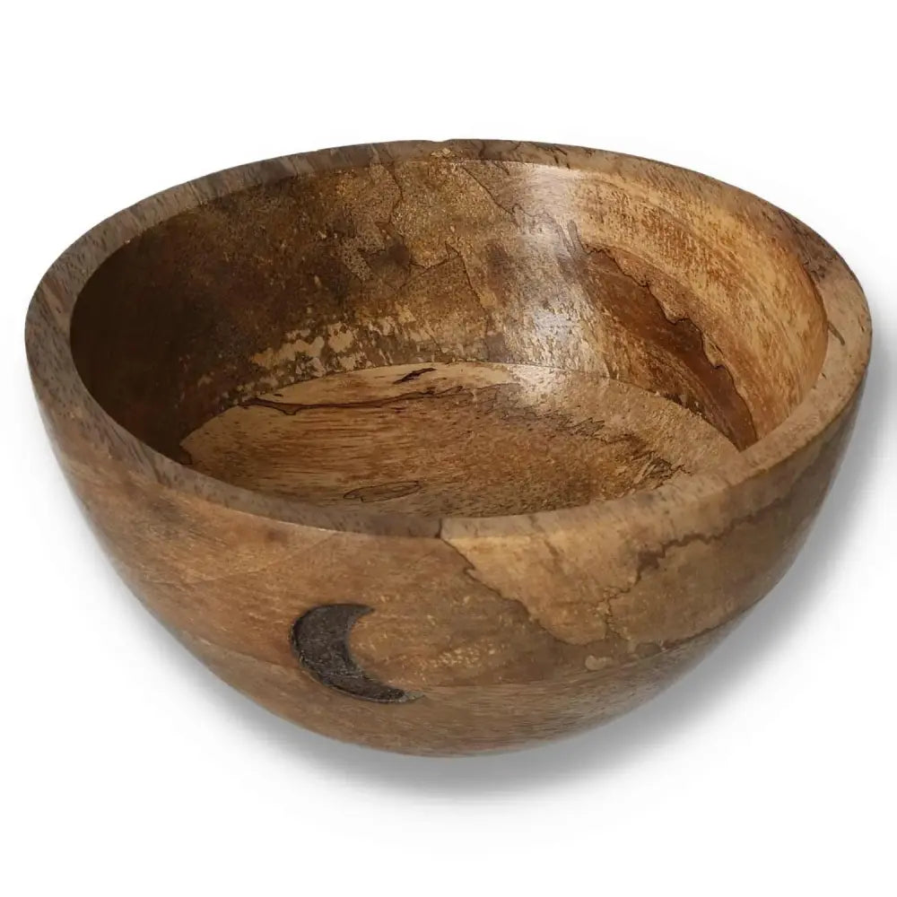 Handcrafted wooden smudge and ritual offerings bowl featuring a tree moon design, 13x7cm, ideal for spiritual practices.