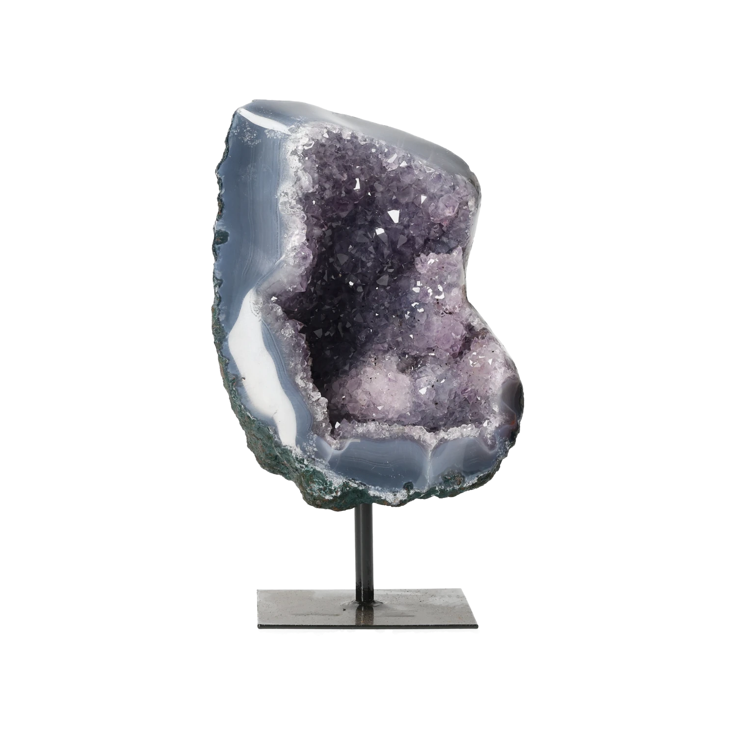 Semi polished Agate with Amethyst on Metal Base 10000457