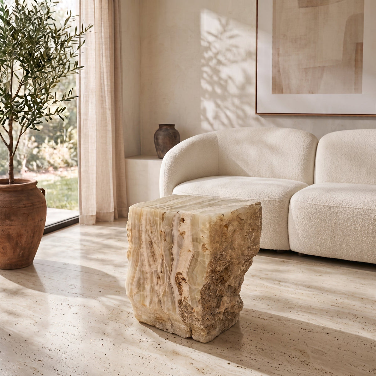 Calcite onyx plinth 430 × 500 × 330 mm