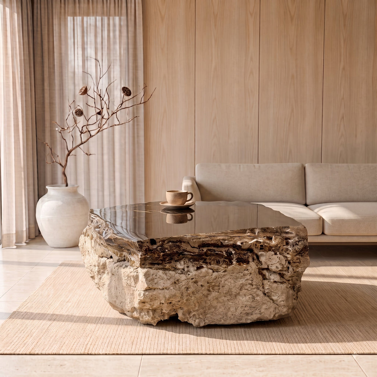 Coffee table in onyx 1350 × 1000 × 440 mm