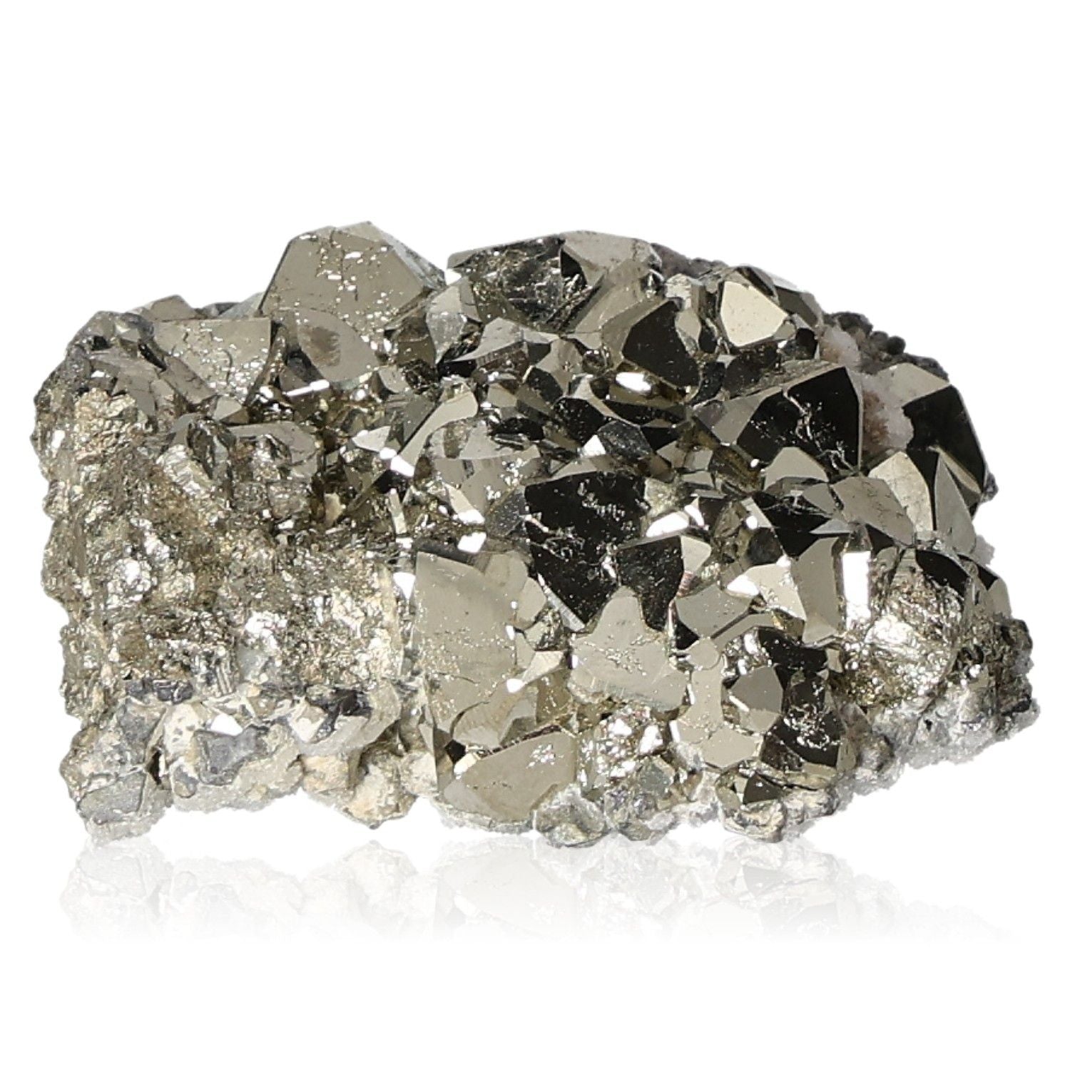 Pyrite druzy crystal cluster for mental and material growth, promoting independence and courage to achieve goals.