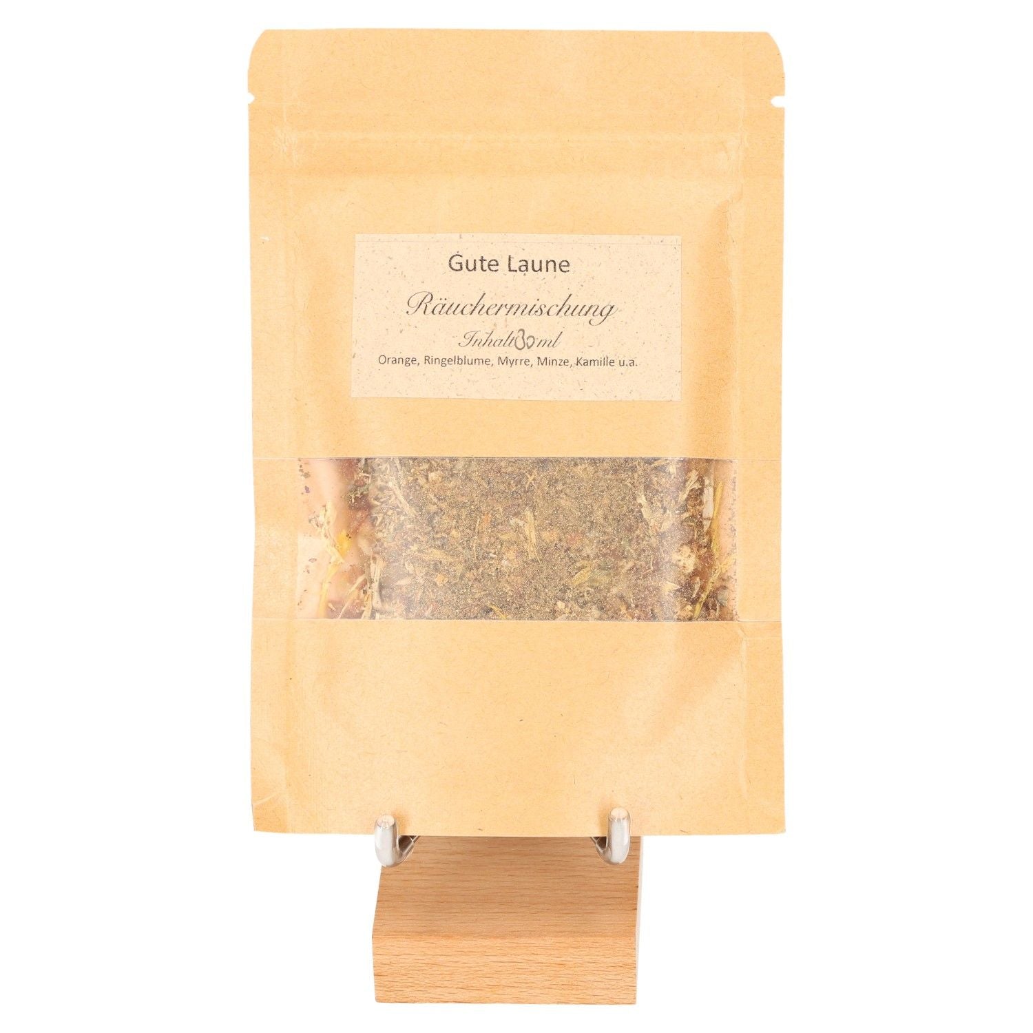 Incense Blend "Good Humor" with Calendula and Citrus Notes in Kraft Packaging on Display Stand