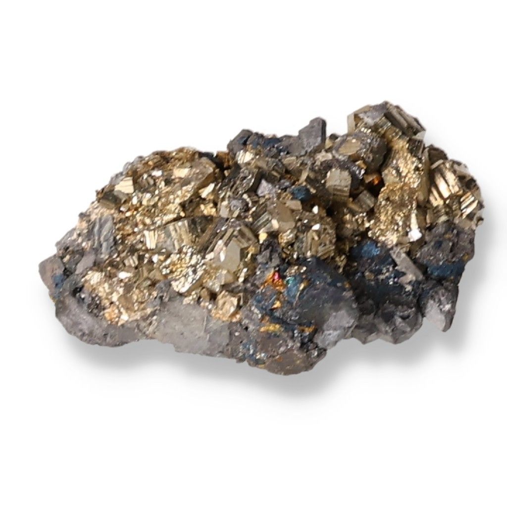 Chalcopyrite healing crystal for stress relief, boosting self-confidence, and enhancing intuition with shimmering metallic hues.