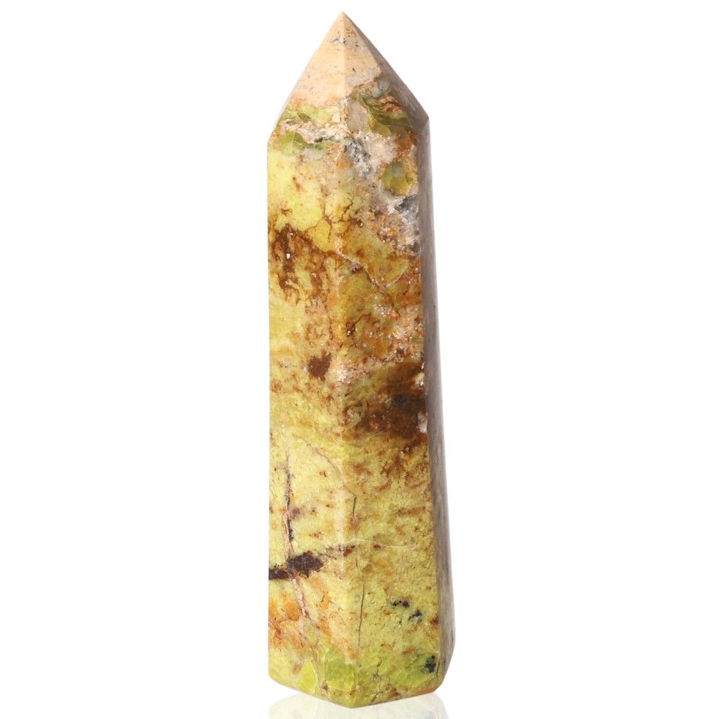 Serpentine Tower crystal for spiritual healing, emotional balance, and Heart Chakra activation, promoting meditation and transformation.