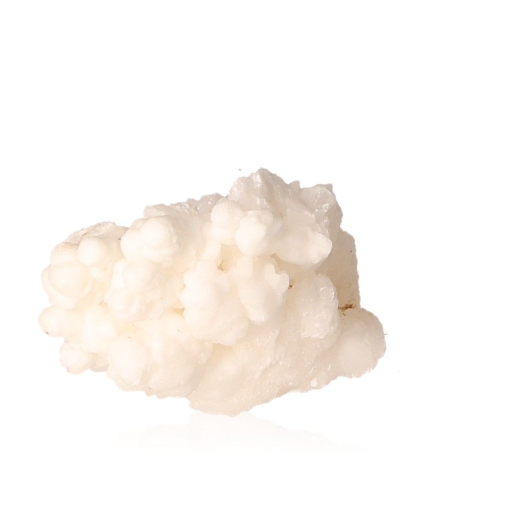 Ighoud Calcite Druze with natural shapes and white tones from Morocco on a white background.