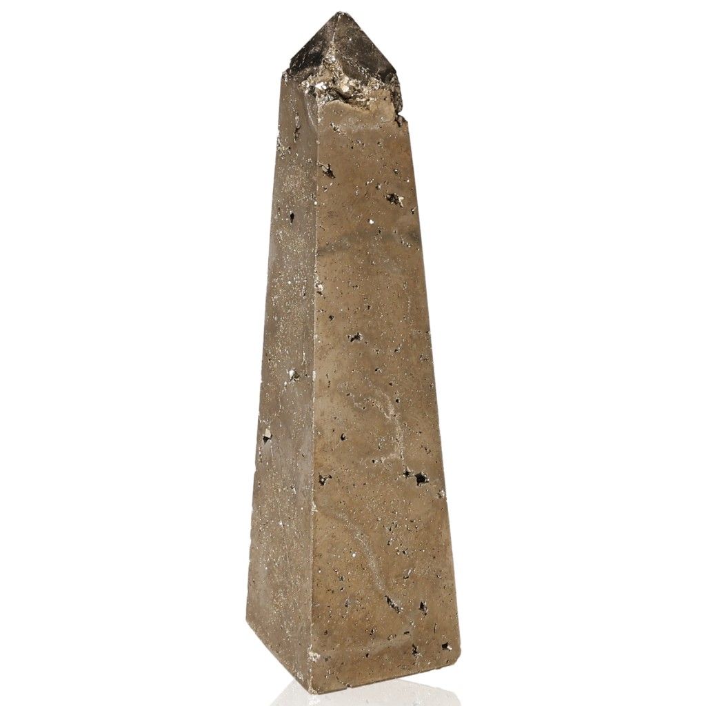 Pyrite obelisk stone for independence and courage in personal growth and goal achievement.