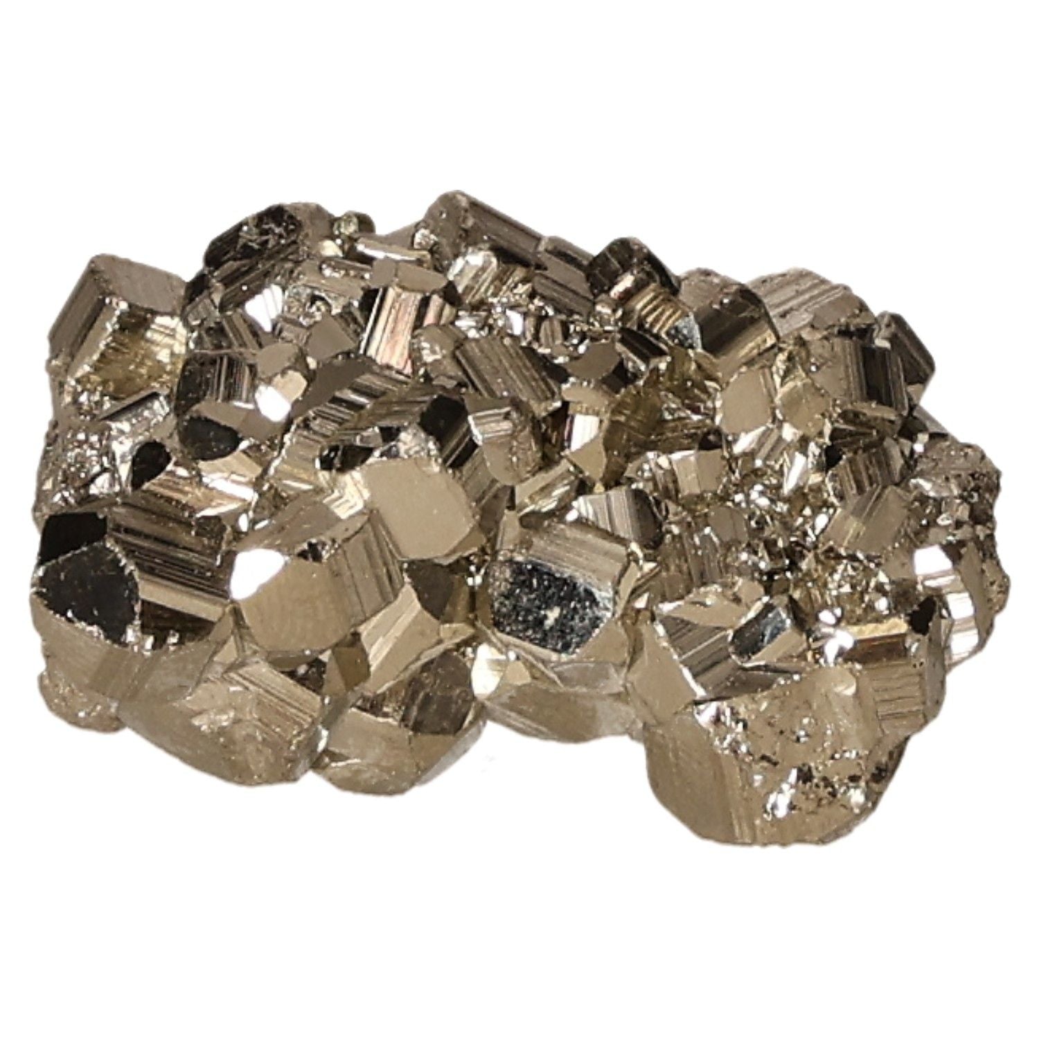 Shiny pyrite druzy stone cluster, enhances independence and courage, promoting new ideas and goal achievement.