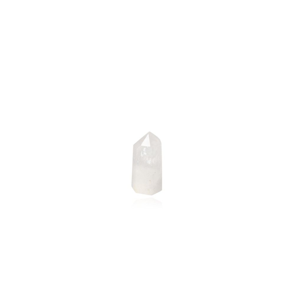 Polished crystal quartz point for spiritual healing and chakra alignment.