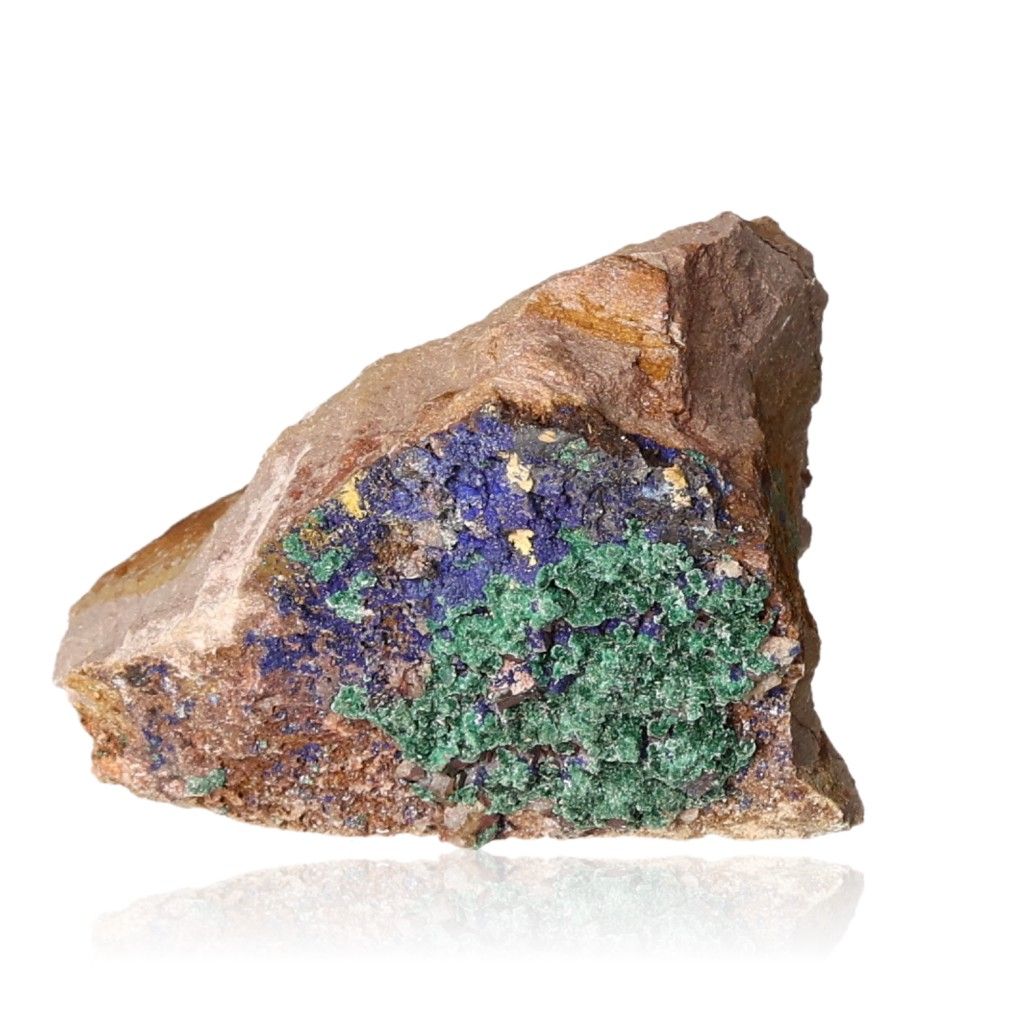 Azurite with Malachite crystal showcasing deep blue and green patterns, ideal for mental clarity and spiritual growth.