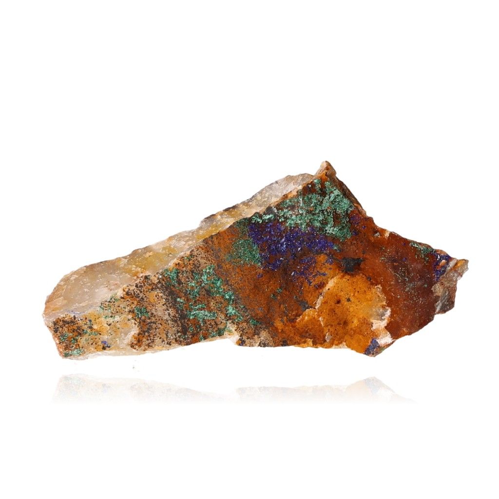 Azurite and Malachite mineral showcasing deep blue and green patterns on a rocky surface, ideal for collectors.