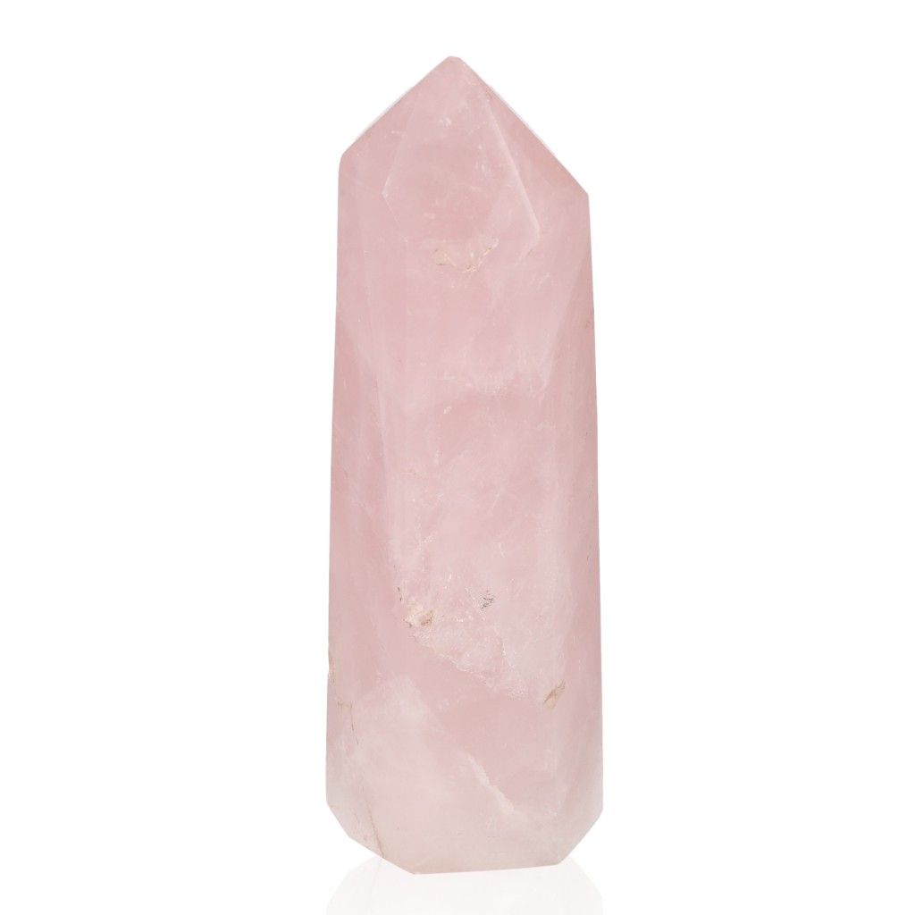 Rose Quartz Obelisk by Sylvia Crystals, symbol of love and healing, made from natural rose quartz, 140 characters or less.