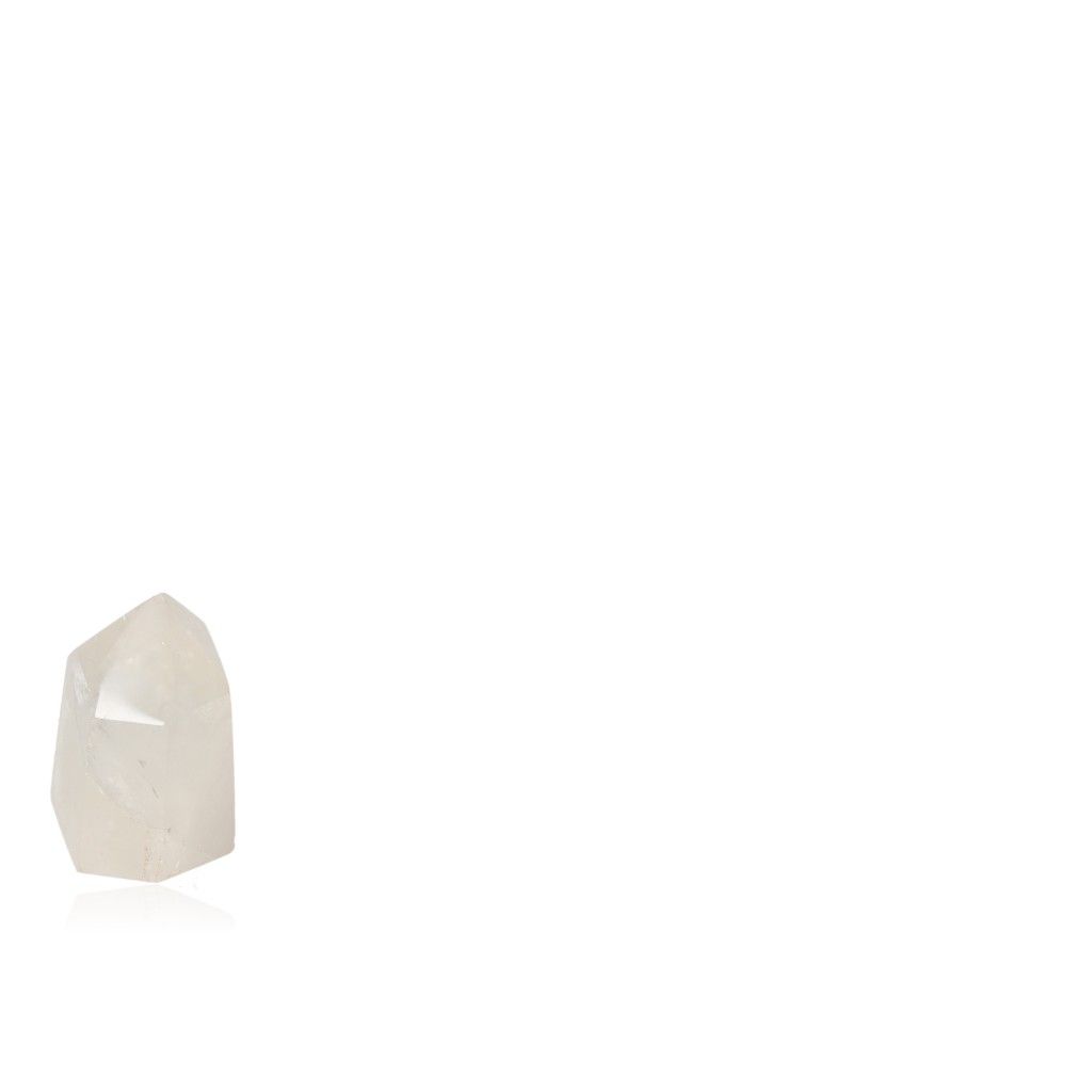 Polished crystal quartz point with unique properties for chakra and zodiac energy alignment.