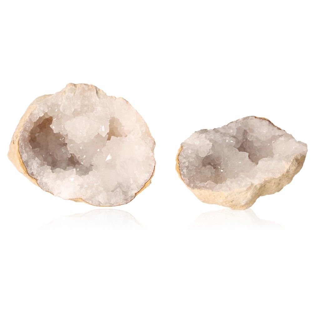 Milky quartz geode with sparkling white crystals, ideal for energy cleansing, boosting focus, and inviting tranquility and positive vibes.