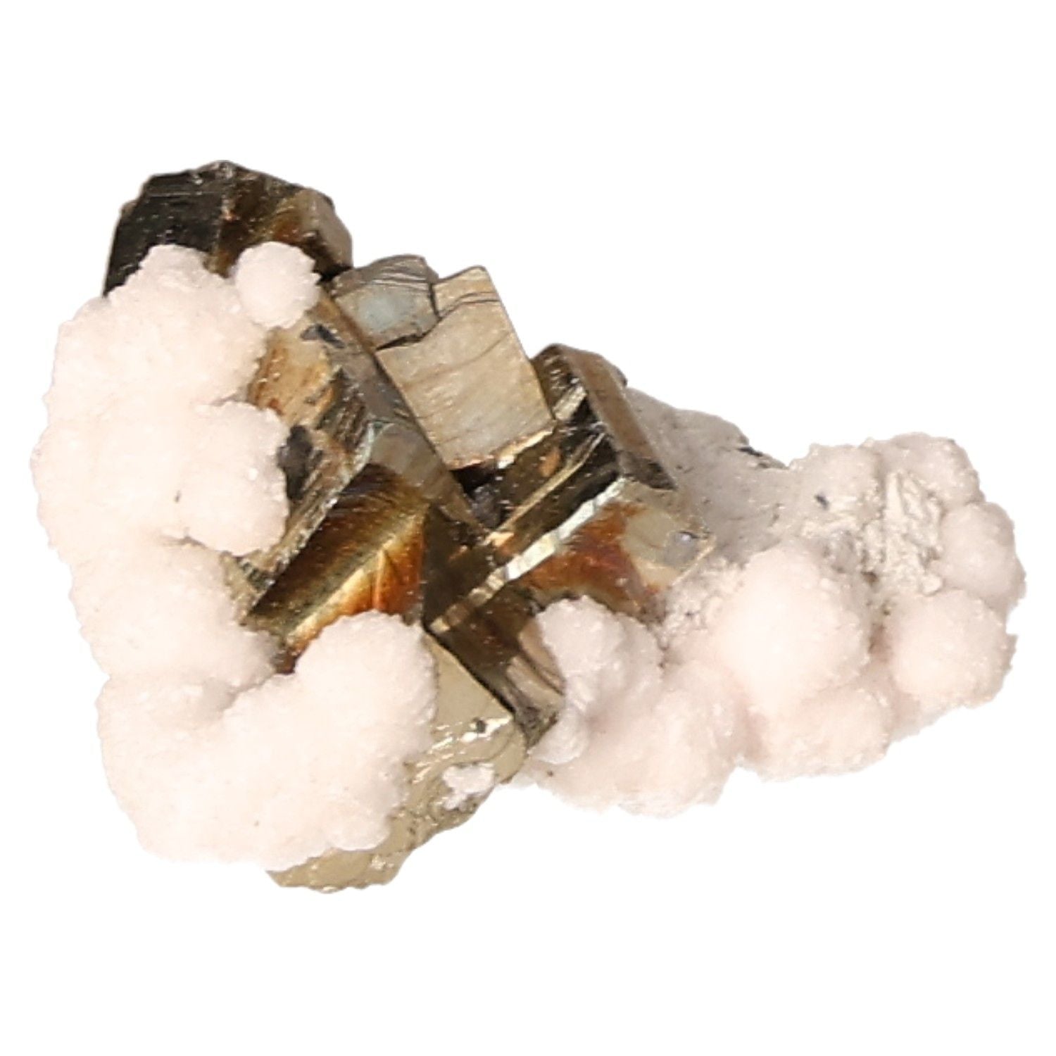 Sparkling pyrite druzy cluster with white mineral formations, promoting independence, courage, and goal achievement.