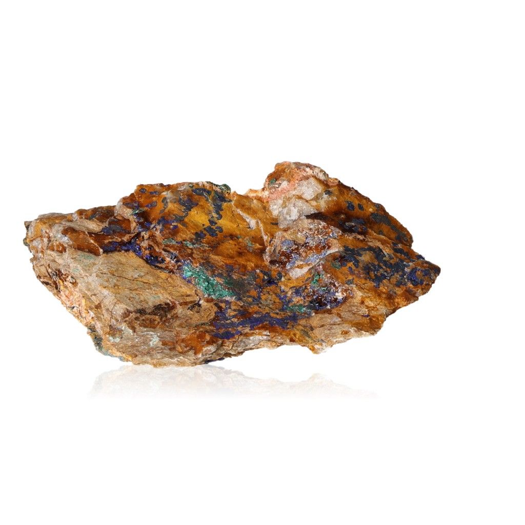 Azurite druze crystal with vibrant blue mineral formations on brown rock base, enhancing intuition and spiritual insight.