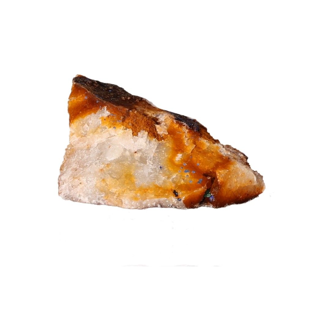 Raw stone with amber and cream swirls on a white background.