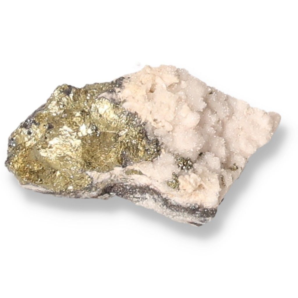 Chalcopyrite crystal with metallic luster, used for stress relief, boosting self-confidence, and enhancing psychic abilities.