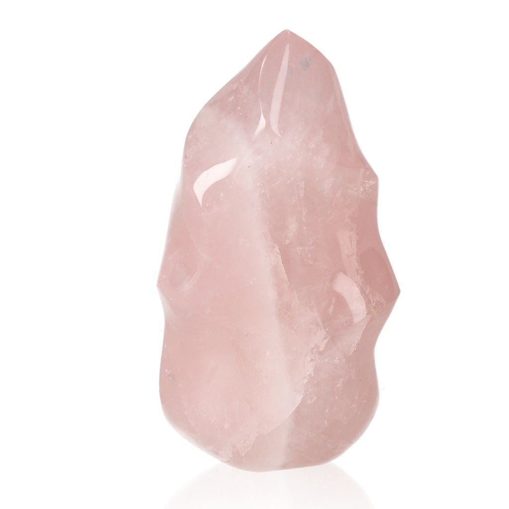 Rose Quartz Flame crystal by Sylvia Crystals, natural and ethically sourced, symbolizing love and emotional healing.