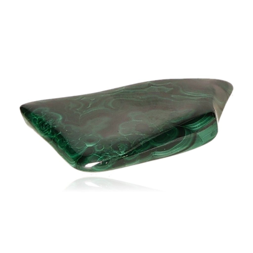 Polished green malachite stone with natural patterns and soothing energy for courage and optimism