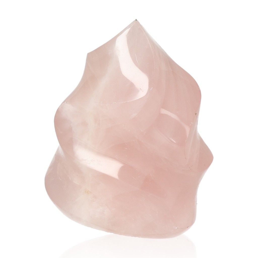 Rose Quartz Flame crystal from Sylvia Crystals, known for heart-centered energy and emotional healing, ethically sourced and natural.