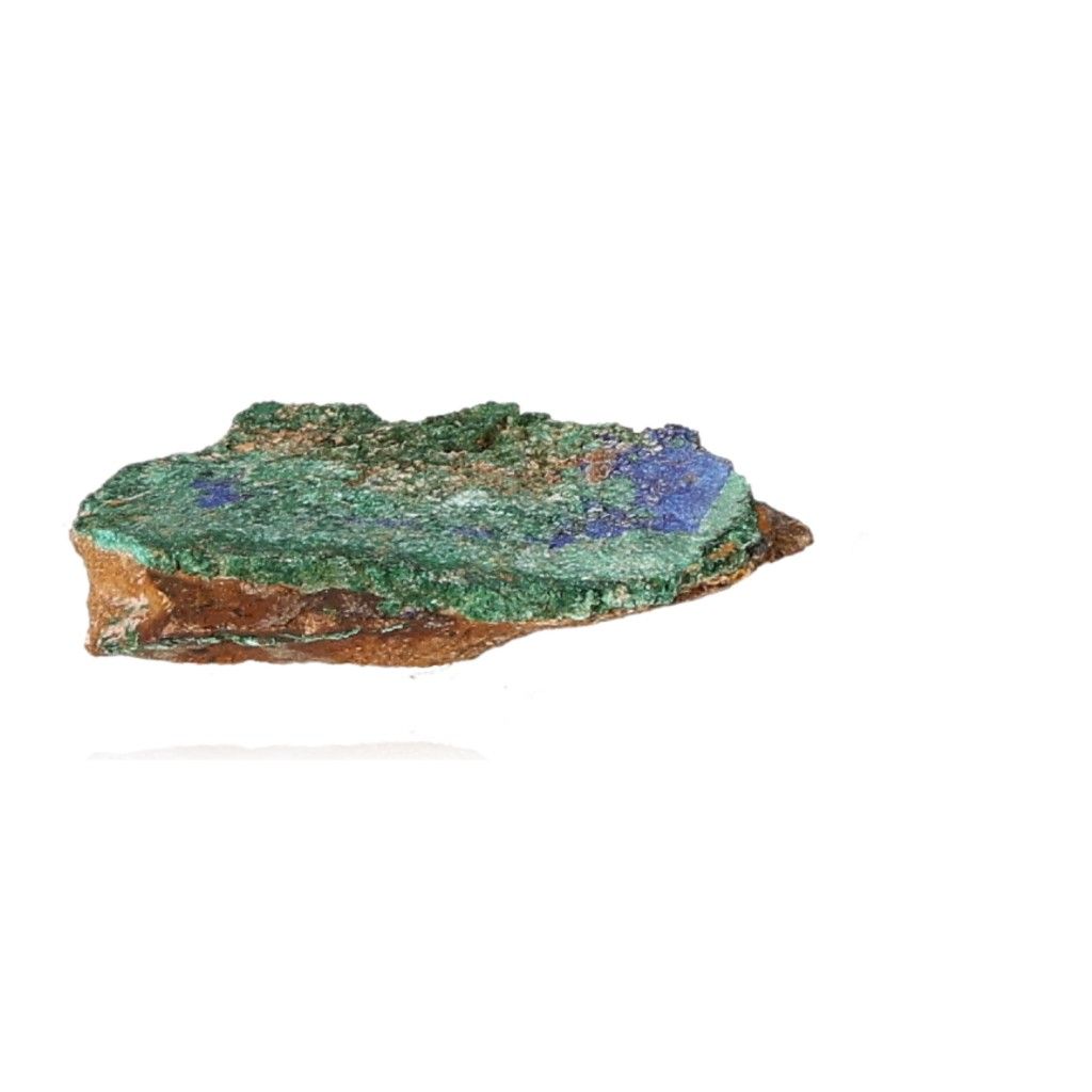 Raw malachite stone with vibrant green and blue hues, showcasing its natural beauty and calming properties.