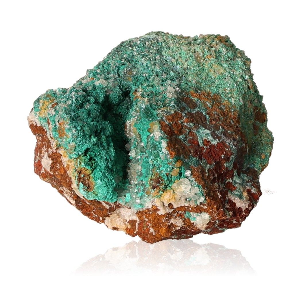 Malachite druzy stone, green and brown mineral, known for calming energy, inner harmony, and courage enhancement.