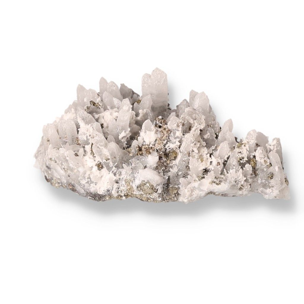 Quartz and Calcite specimen with crystal formations, associated with chakras and zodiac signs for energetic and spiritual benefits.