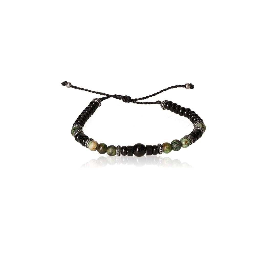 Onyx African Turquoise bracelet 19cm with black and green beads for grounding and calming energy.