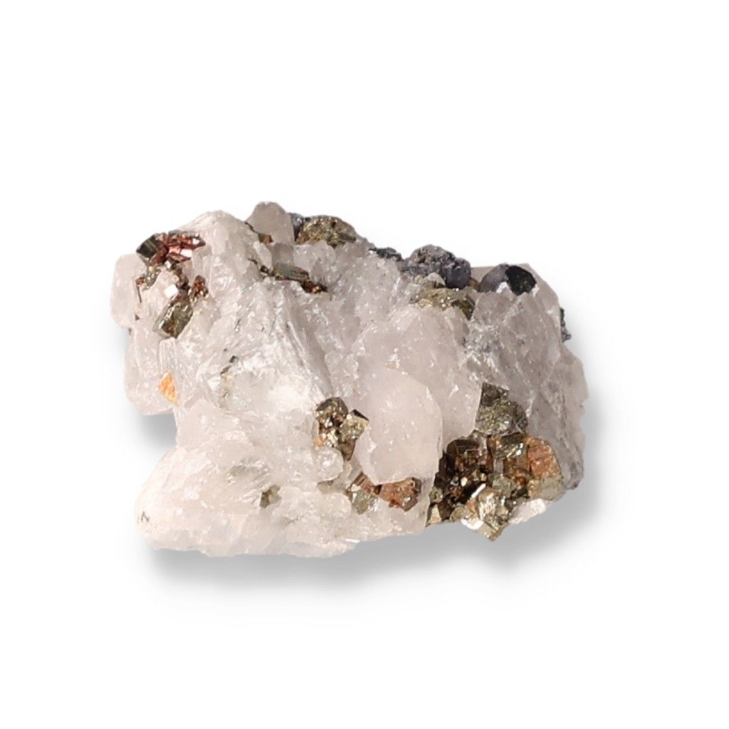 Quartz with Pyrite stone showcasing unique crystal formations and metallic flecks for energetic and spiritual support.