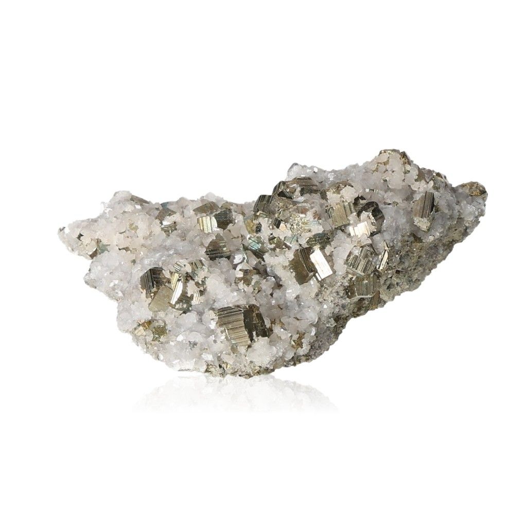 Pyrite with quartz crystal inspiring independence and courage, boosting initiative and goal achievement.