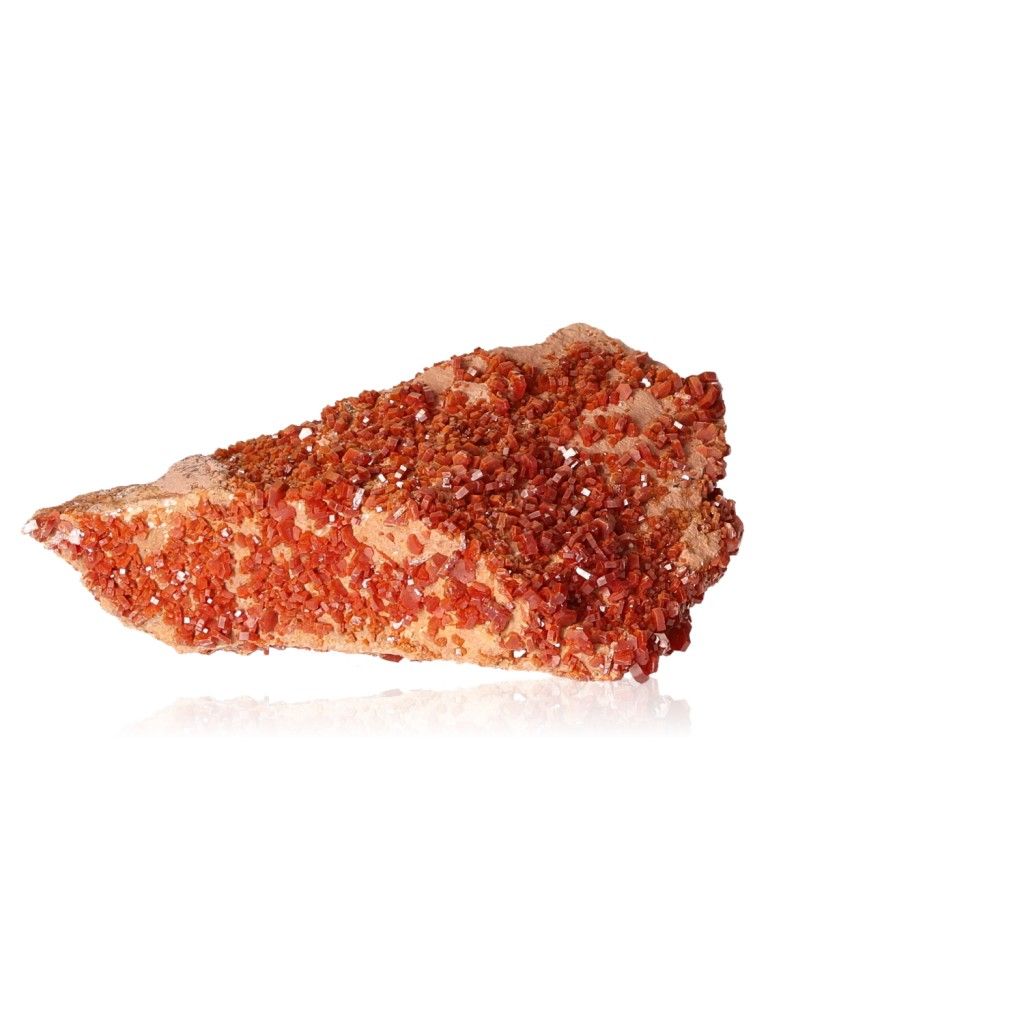 Vanadinite Druze with vibrant reddish-brown crystals enhancing focus and motivation through its captivating hexagonal shapes.