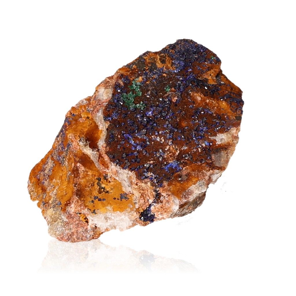 Azurite with Malachite stone showing deep blue hues and unique copper patterns, ideal for collectors and spiritual growth seekers.