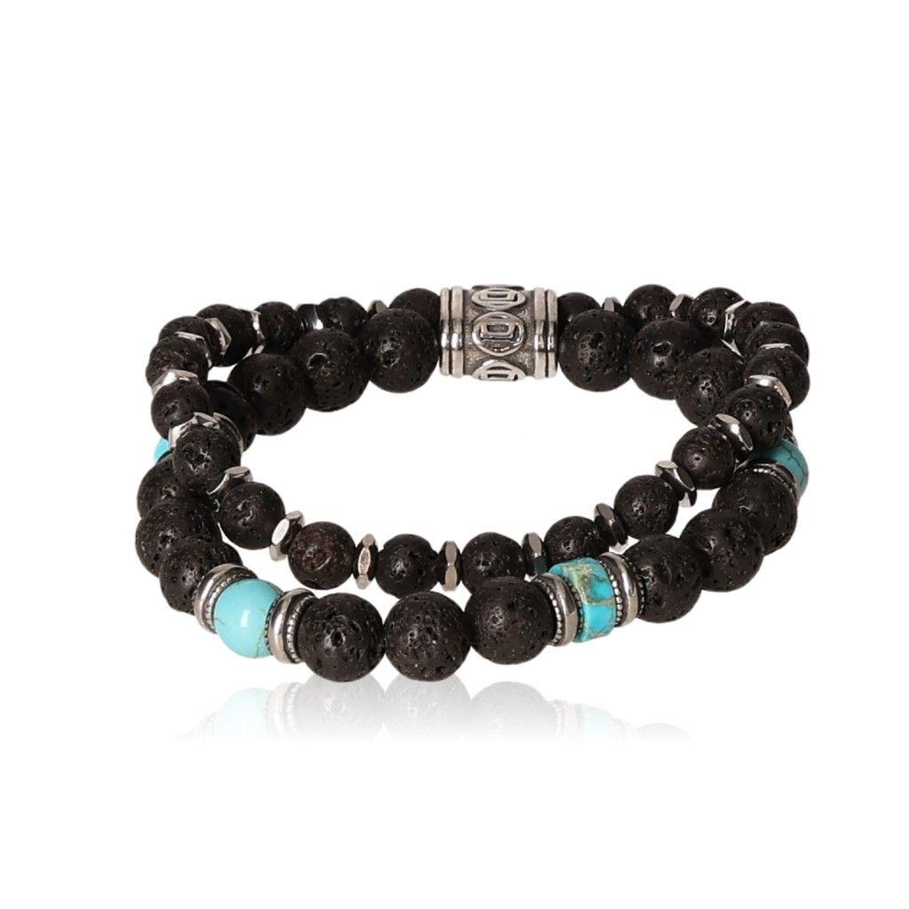 Lava stone statement bracelet with turquoise beads, 18.5cm, promoting grounding energy and positive transformation.