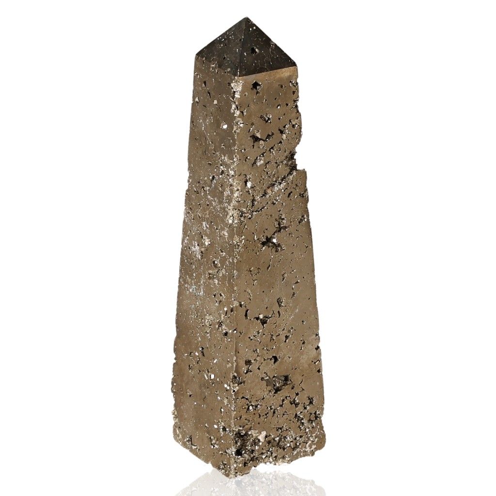 Pyrite obelisk stone supporting independence, creativity, and courage, ideal for enhancing personal responsibility and motivation.