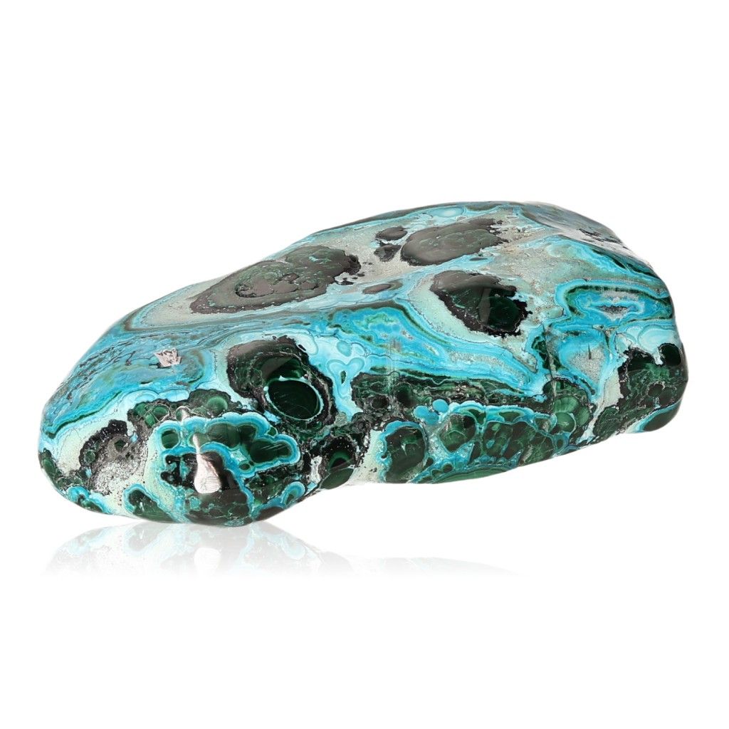 Blue Chrysocolla with Malachite gemstone showcasing vibrant blue-green hues and unique patterns.