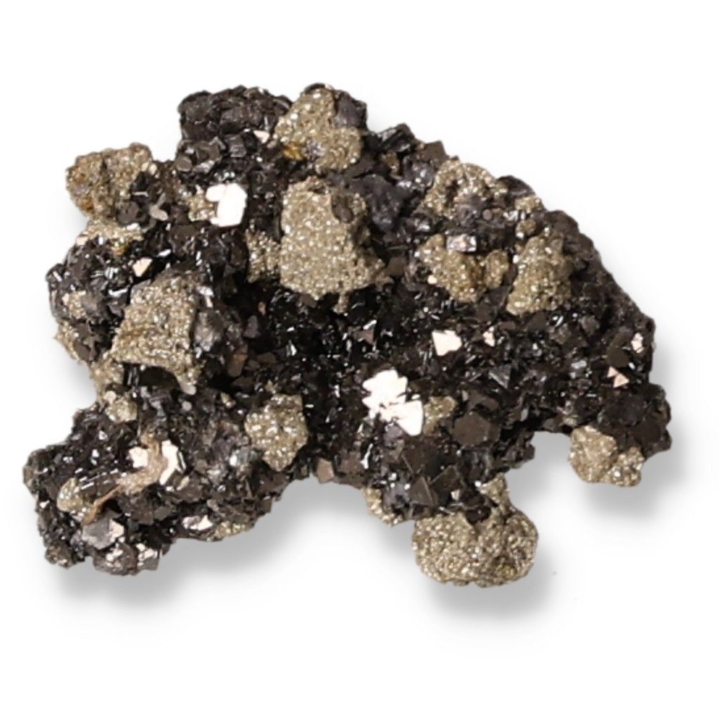 Galena with Pyrite mineral cluster showcasing metallic luster and intricate crystal formations.