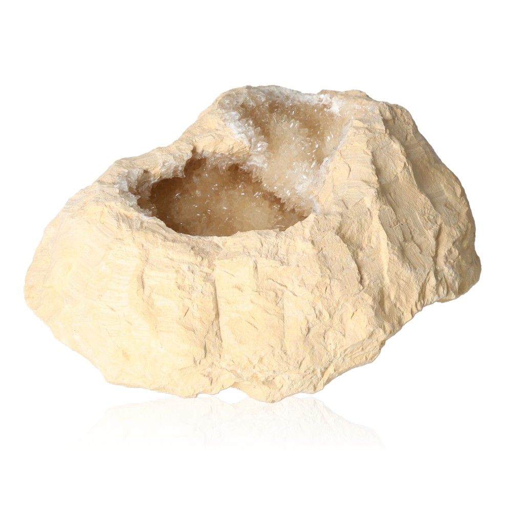 Dogtooth Calcite Geode XXL with sharp tooth-like crystals, ideal for energy amplification and spiritual growth.