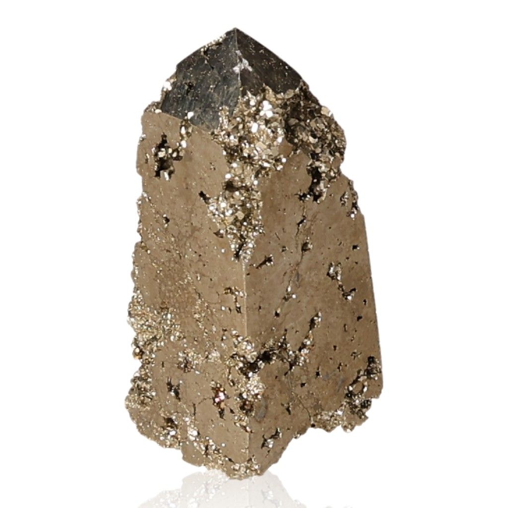 Shiny pyrite obelisk crystal for courage and initiative enhancement, boosting mental and material independence.