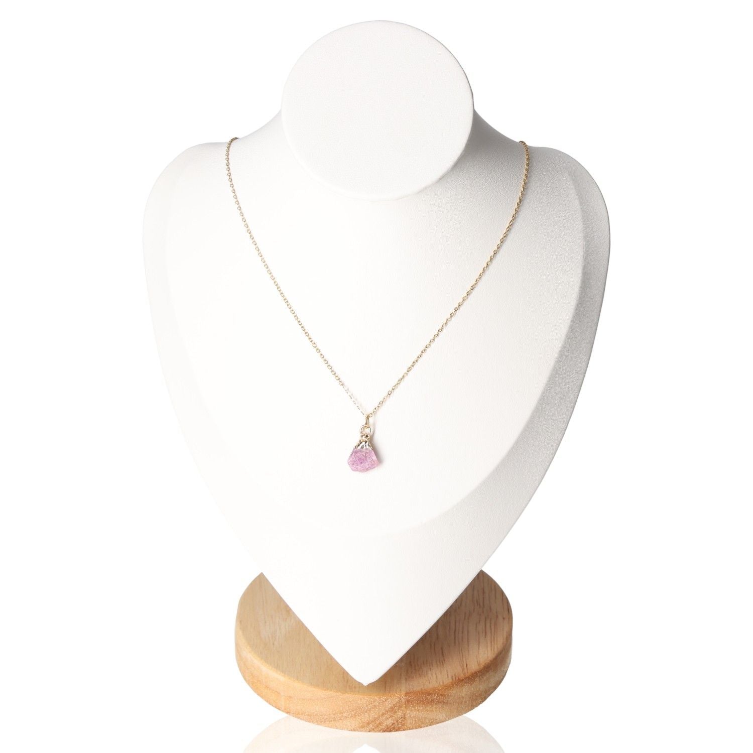 Elegant rose quartz necklace on display, part of the Crystal Necklace Set of 3 "Love" for spiritual harmony and elegance.